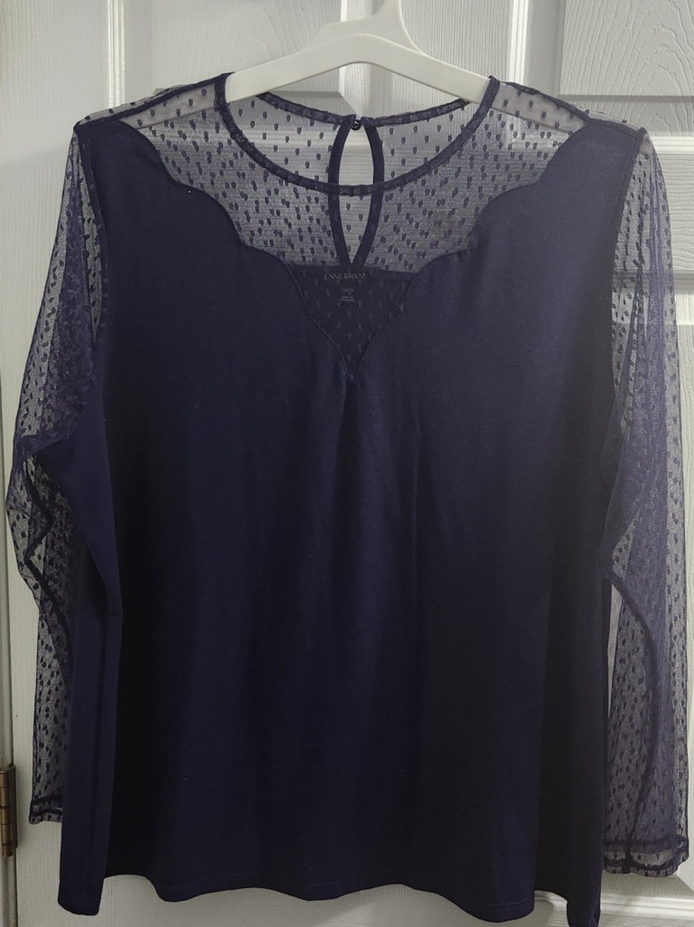 Lane Bryant Navy Dot Mesh Yoke & Sleeve Blouse